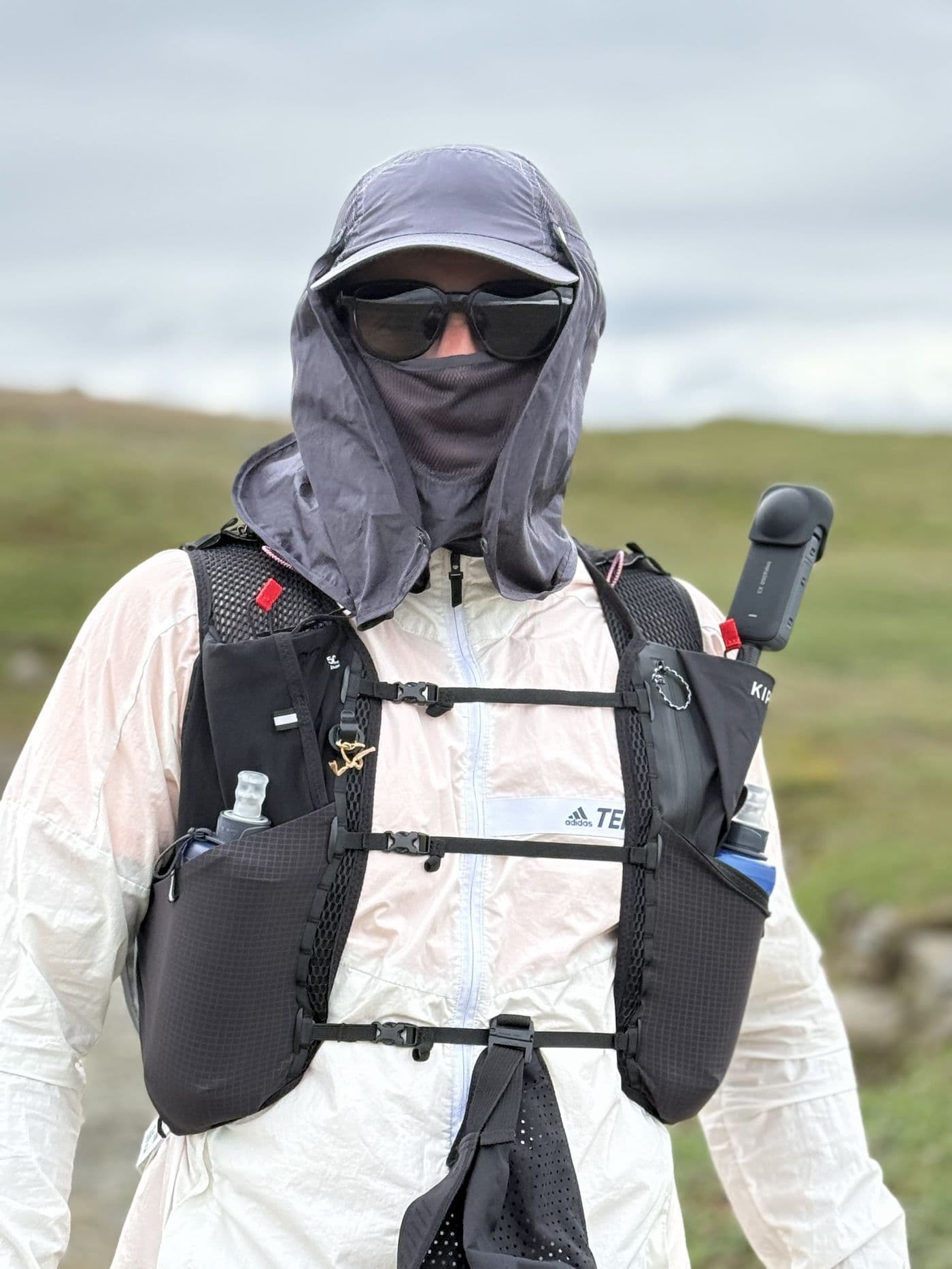 Justin in full weather gear in the highlands